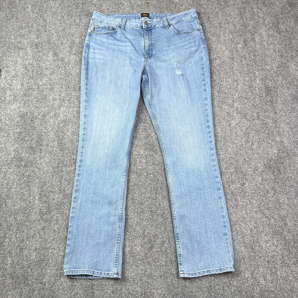 Lee Womens Straight Leg Jeans 18L Long Light Wash Mid Rise Stretch Distressed
